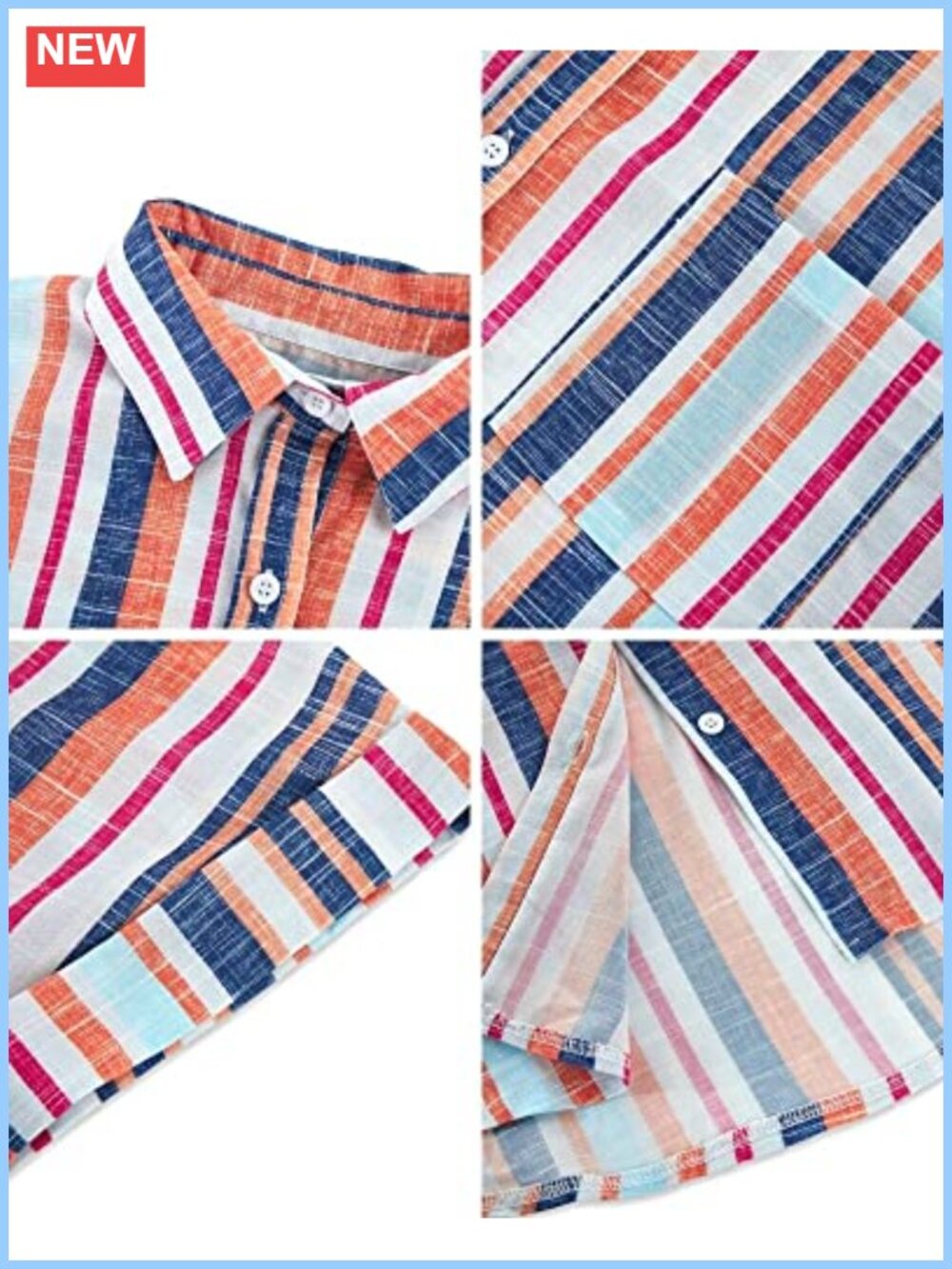 Women's Striped Button Down Blouse Short Sleeve V-Neck Loose Fit Business Work - Picture 3 of 6